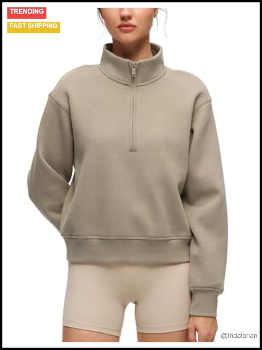 CRZ YOGA Fleece Lined Half Zip Sweatshirt Women's Waist Length Pullover